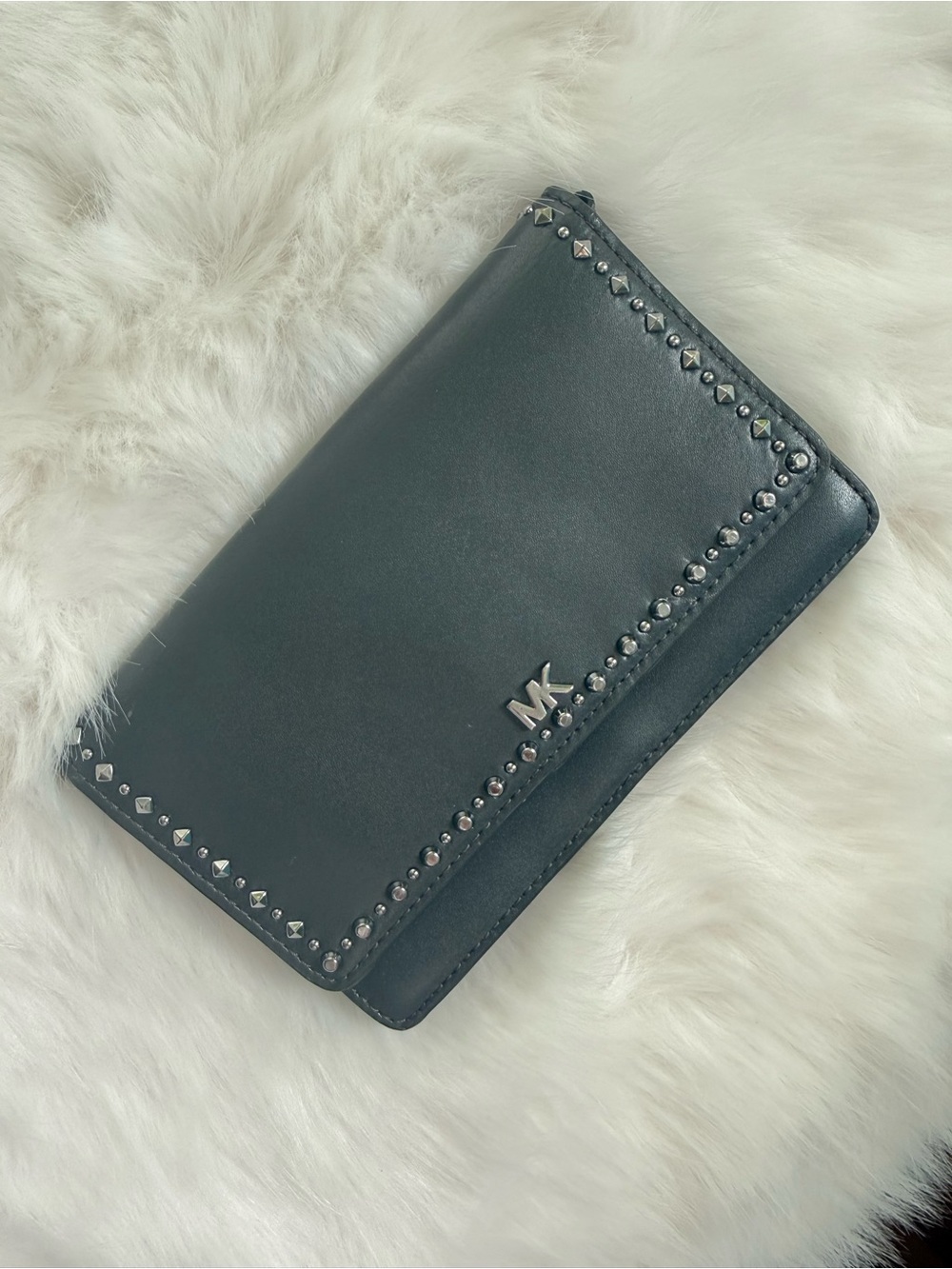 Michael Kors Black Leather Studded Trifold Wallet